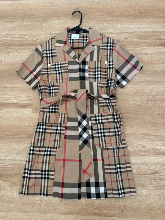 Burberry Dresses & Skirts - Checkered Short Sleeve Shirt Dress in Beige, Black & Red